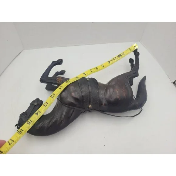 Vintage Large 14" LEATHER Wrapped Rearing Horse Figure W/ Saddle - Picture 8 of 16